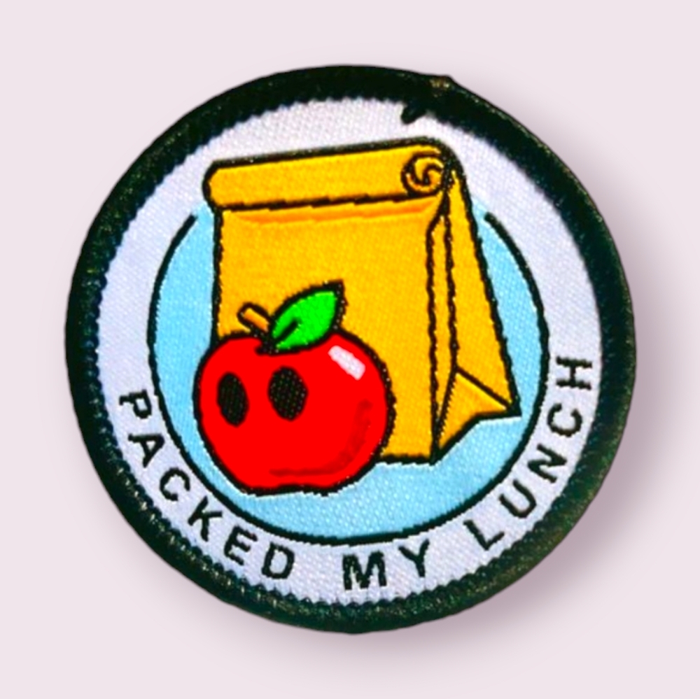 A13a-Iron on Embroidered Patch- Packed my‎ Lunch-Apple-To Do List